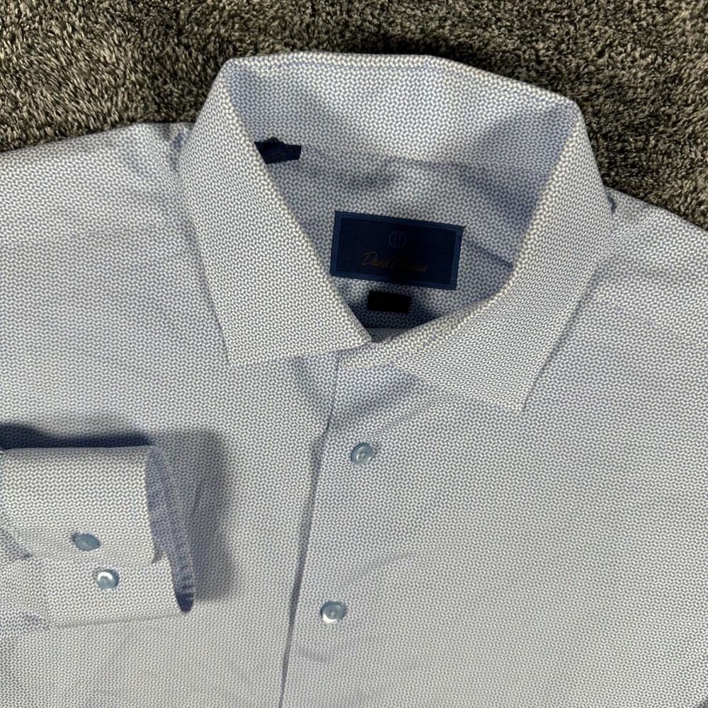 David Donahue Shirt Mens 16 32/33 Trim Blue Geometric Button Down Long Sleeve